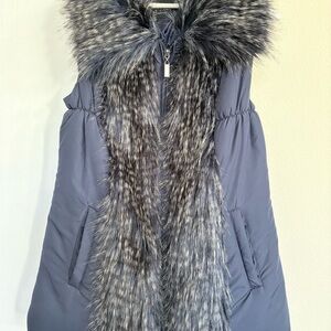 Women's Faux Fur Trim Puffer Coat - Navy
